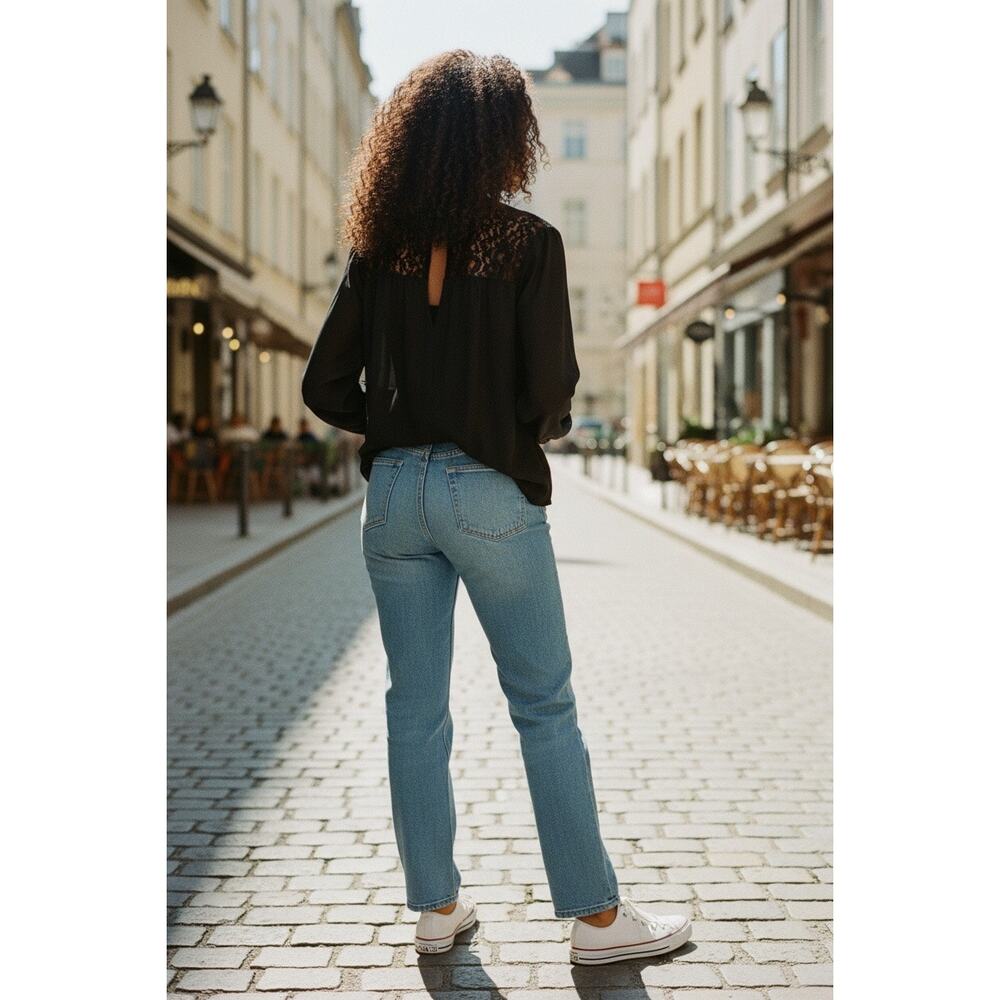 Rebecca Taylor Black Lace Shoulder Blouse Boho Chic Sheer Top